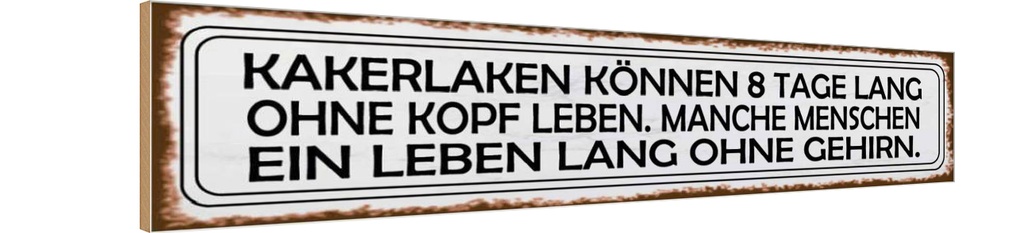 Holzschild 10x46 cm Kakerlaken ohne Kopf Menschen Spruch Zitat