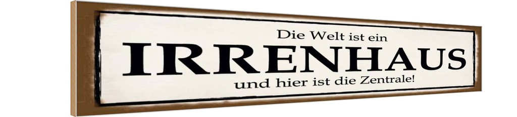Holzschild 10x46 cm Welt ist Irrenhaus hier Zentrale Spruch Zitat