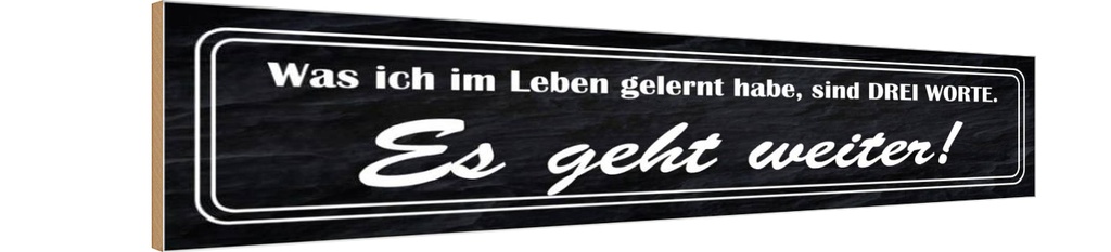 Holzschild 10x46 cm im Leben gelernt Es geht weiter Spruch Zitat
