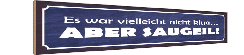 Holzschild 10x46 cm es war nicht klug aber saugeil Spruch Zitat