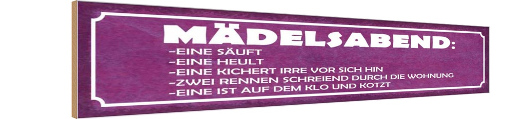 Holzschild 10x46 cm Mädelsabend eine säuft heult Spruch Zitat