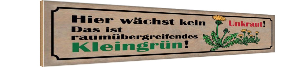 Holzschild 10x46 cm wächst kein Unkraut kleingrün Dekoration