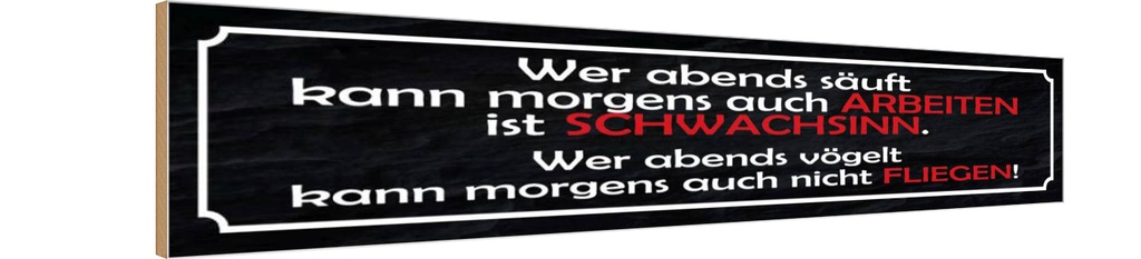 Holzschild 10x46 cm wer abends säuft kann arbeiten Dekoration