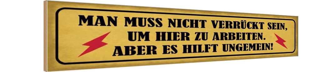 Holzschild 10x46 cm nicht verrückt um hier arbeiten Spruch Zitat