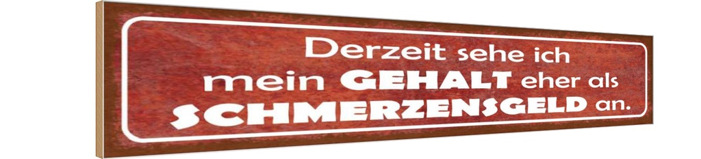 Holzschild 10x46 cm mein Gehalt eher Schmerzensgeld Spruch Zitat