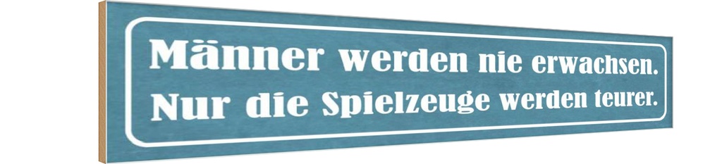 Holzschild 10x46 cm Männer nie erwachsen Spielzeuge Spruch Zitat