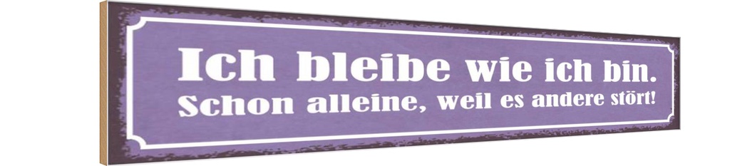Holzschild 10x46 cm ich bleibe wie bin alleine Dekoration