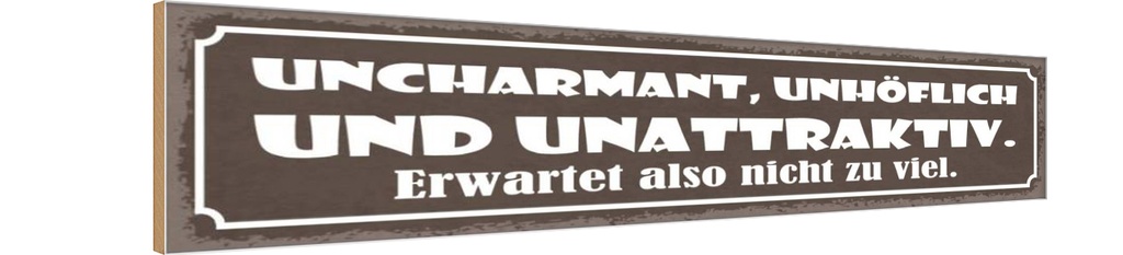 Holzschild 10x46 cm uncharmant unhöflich unattraktiv Spruch Zitat
