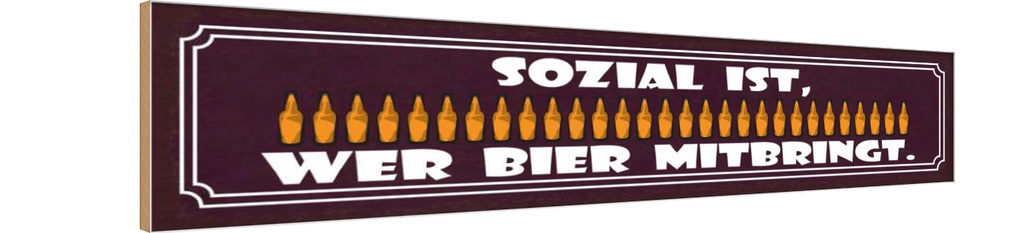 Holzschild 10x46 cm sozial wer Bier mitbringt Dekoration