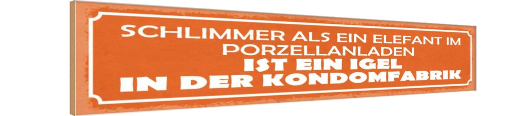 Holzschild 10x46 cm Elefant Porzellanladen Igel in