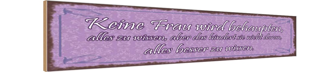 Holzschild 10x46 cm Keine Frau behaupte alles wissen