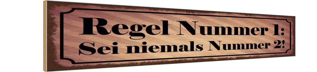 Holzschild 10x46 cm Regel Nr.1 Sei niemals Nummer 2