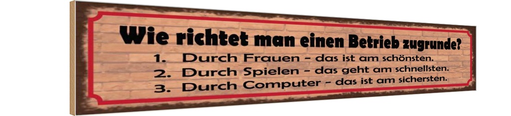 Holzschild 10x46 cm Betrieb richten Frauen Spielen