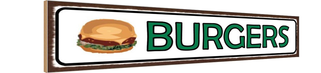 Holzschild 10x46 cm Burger Fast Food