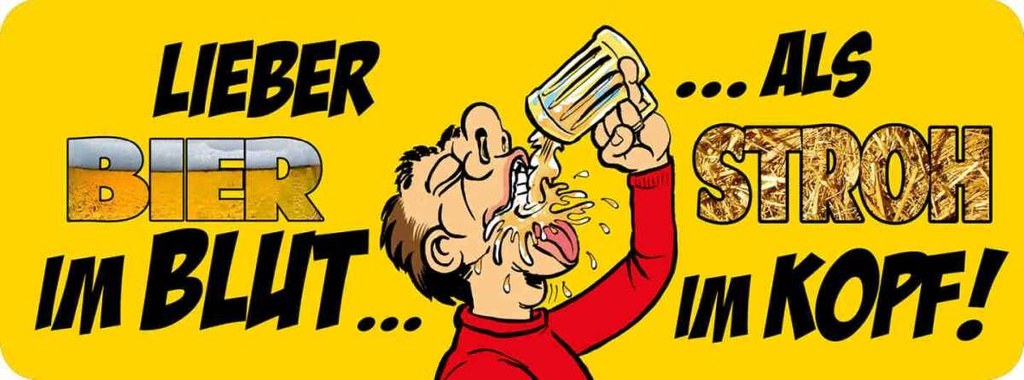 Holzschild 10x27 cm lieber Bier im Blut als Stroh Kopf Spruch Zitat