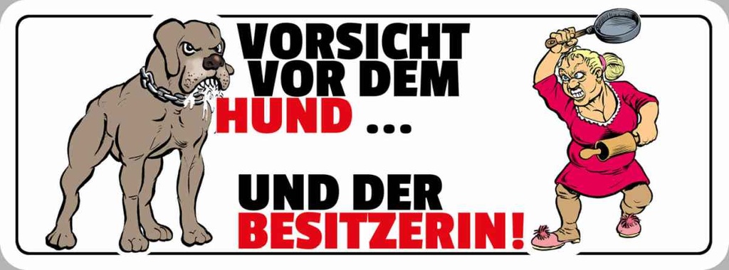 Holzschild 10x27 cm Vorsicht vor Hund & der Besitzerin Warnschild Hinweisschild