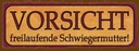 Holzschild 10x27 cm freilaufende Schwiegermutter Familie Freunde