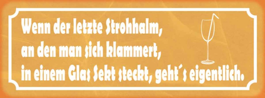 Holzschild 10x27 cm wenn der letzte Strohhalm Sekt Dekoration