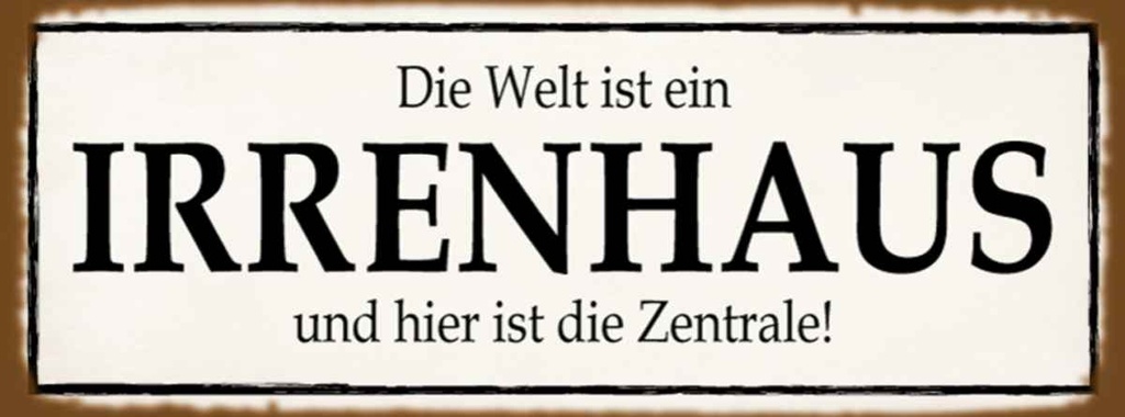 Holzschild 10x27 cm Welt ist Irrenhaus hier Zentrale Spruch Zitat