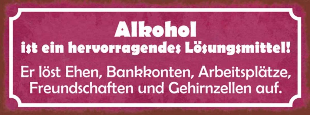 Holzschild 10x27 cm Alkohol Lösungsmittel löst Ehen