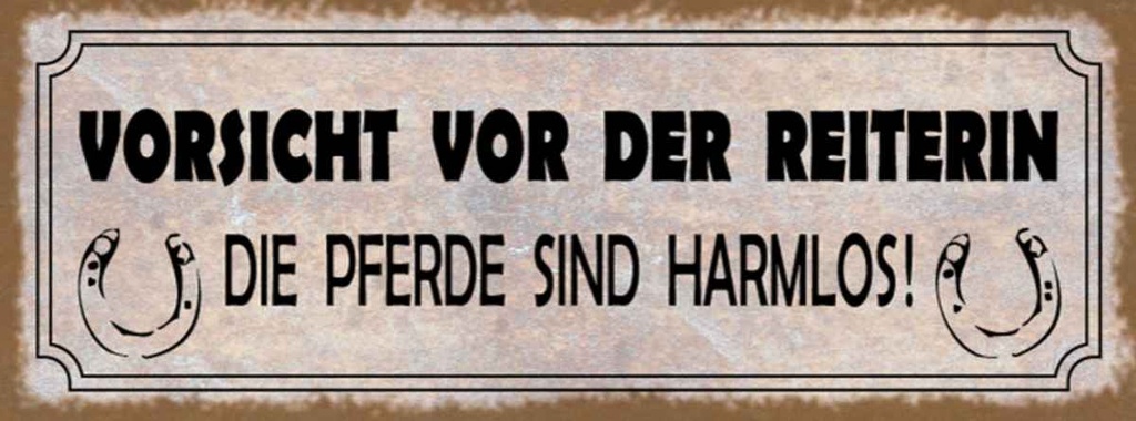 Holzschild 10x27 cm Vorsicht vor der Reiterin Pferde Warnschild Hinweisschild
