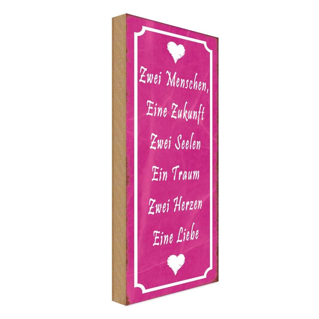 Holzschild 27x10 cm Zwei Menschen Herzen eine Liebe Spruch Zitat