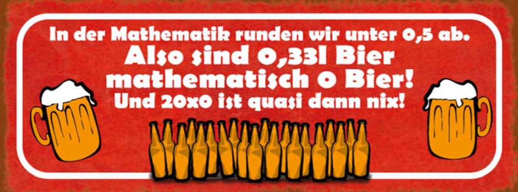 Holzschild 10x27 cm 0,33l Bier mathematisch 0 Bier