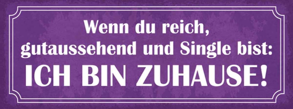 Holzschild 10x27 cm du reich single ich nin ZUHAUSE Spruch Zitat
