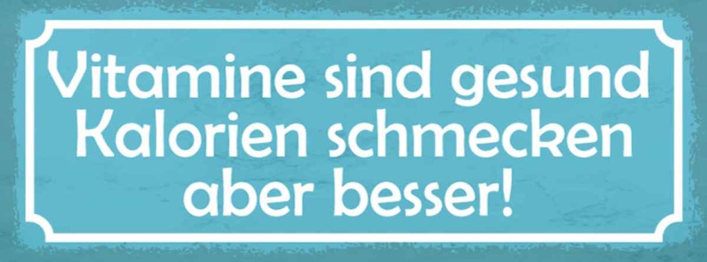 Holzschild 10x27 cm Vitamine gesund Kalorien besser Spruch Zitat