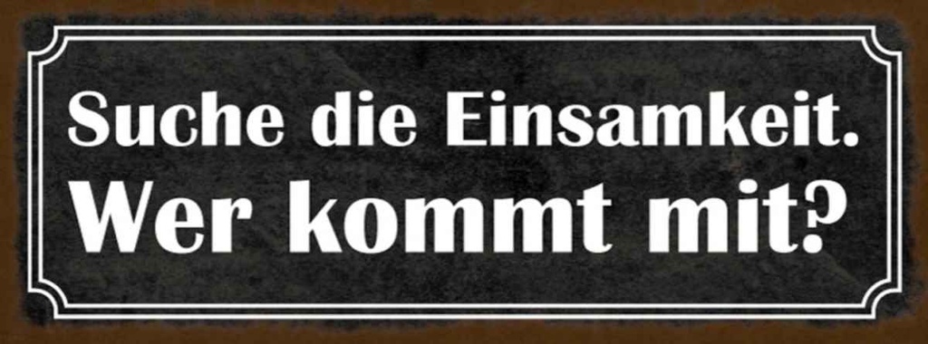 Holzschild 10x27 cm die Einsamkeit wer kommt mit Dekoration