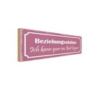 Holzschild 10x27 cm Beziehungsstatus quer im Bett Dekoration