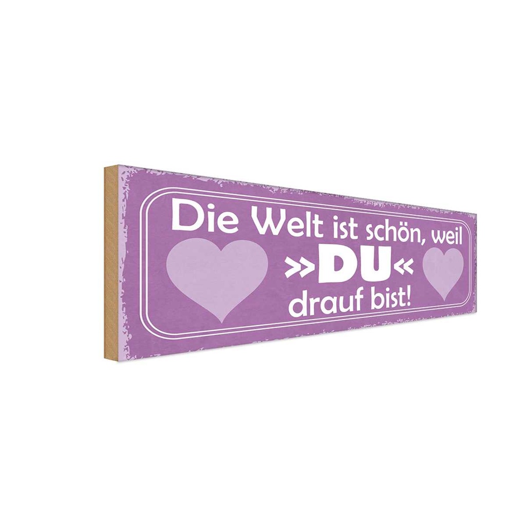 Holzschild 10x27 cm Welt ist schön weil DU bist Dekoration