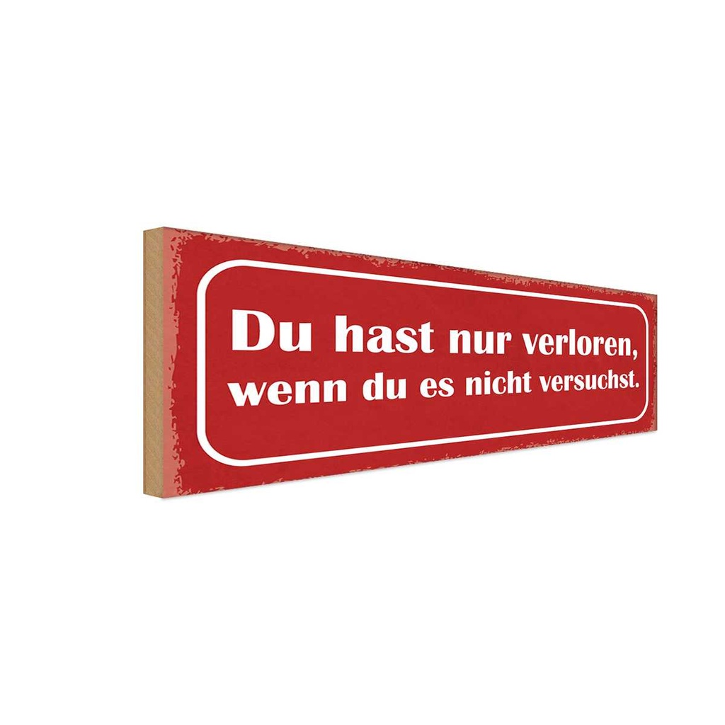 Holzschild 10x27 cm nur verloren wenn nicht versucht Spruch Zitat
