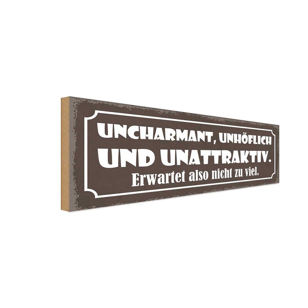 Holzschild 10x27 cm uncharmant unhöflich unattraktiv Spruch Zitat