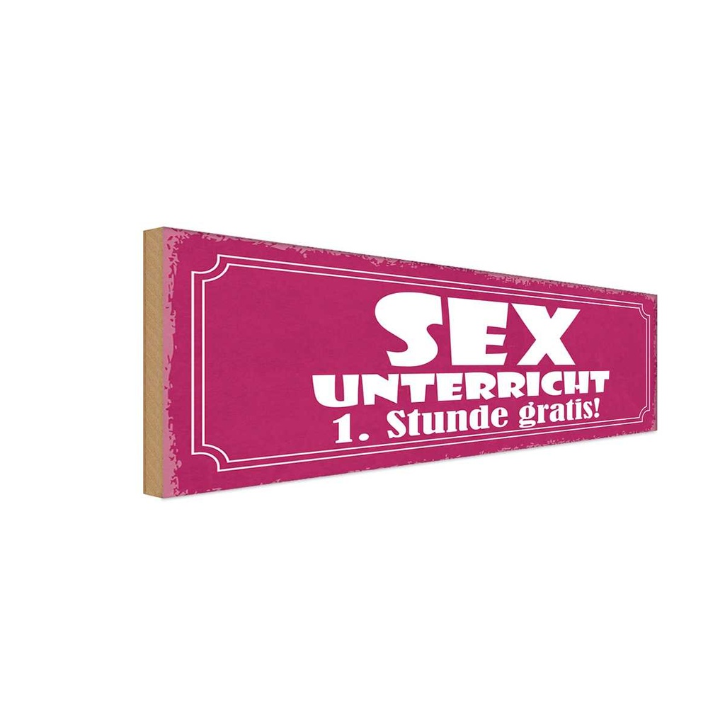 Holzschild 10x27 cm Sex Unterricht 1. Stunde gratis Spruch Zitat