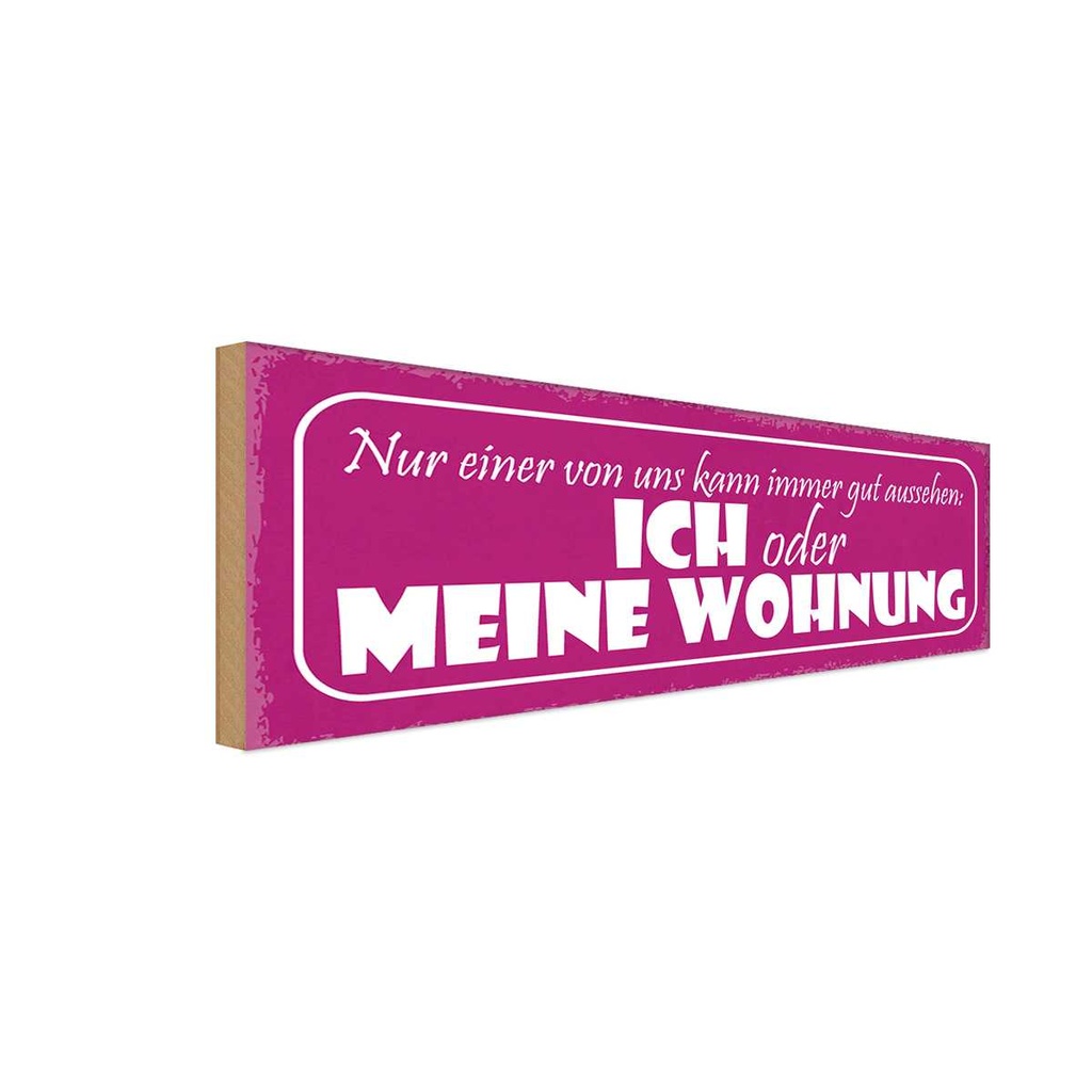 Holzschild 10x27 cm ich oder meine Wohnung gut Spruch Zitat