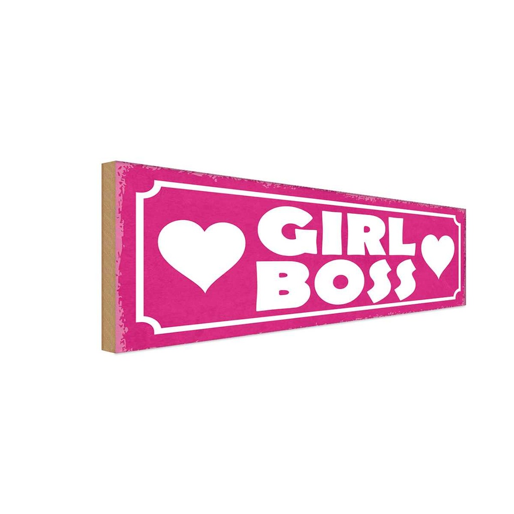 Holzschild 10x27 cm Girl Boss pink Herz Männer Frauen