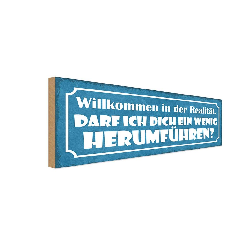 Holzschild 10x27 cm Wilkommen in der Realität darf Dekoration
