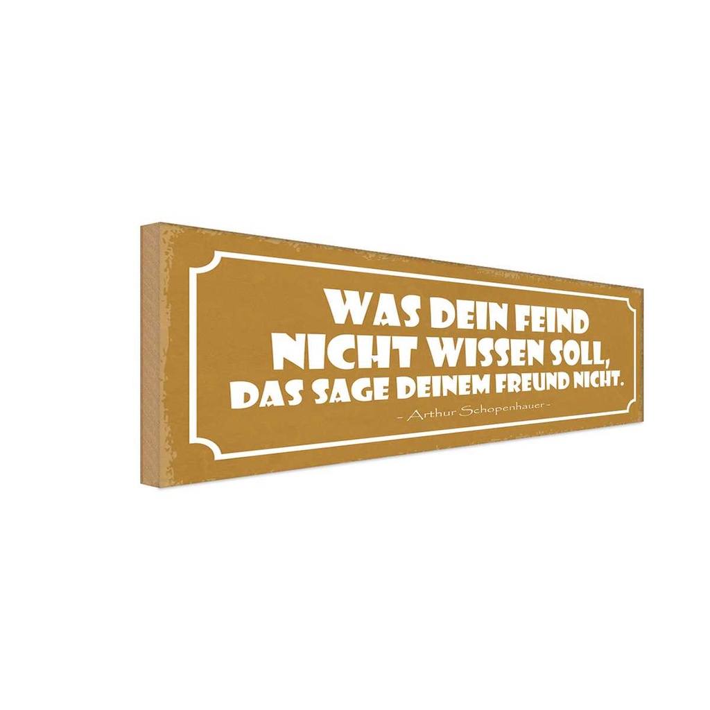Holzschild 10x27 cm was dein Feind nicht wissen soll Spruch Zitat