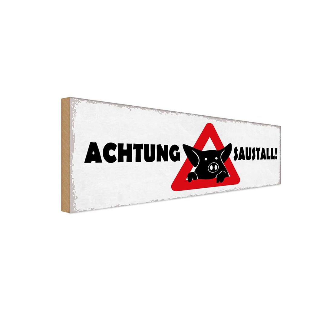 Holzschild 10x27 cm Achtung Saustall Warnschild Hinweisschild