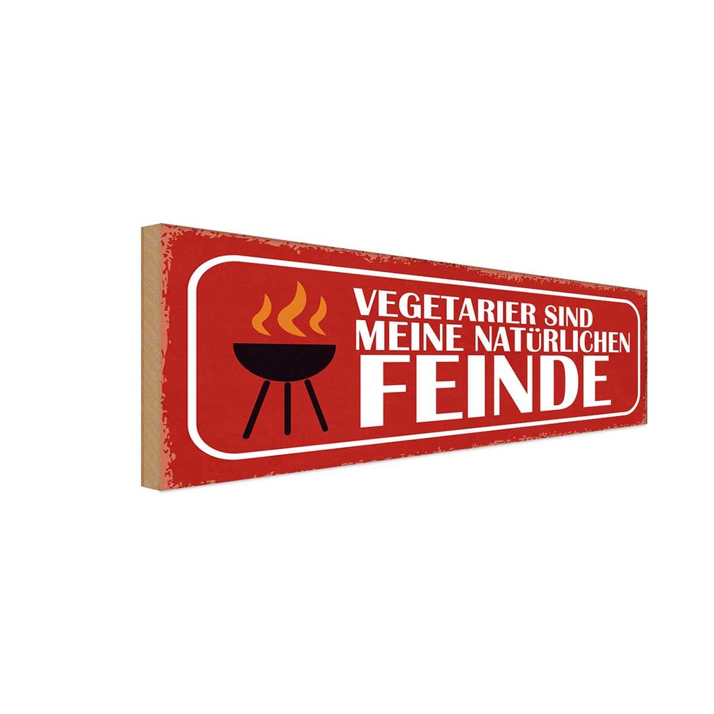 Holzschild 10x27 cm Vegetarier sind meine Feinde Dekoration