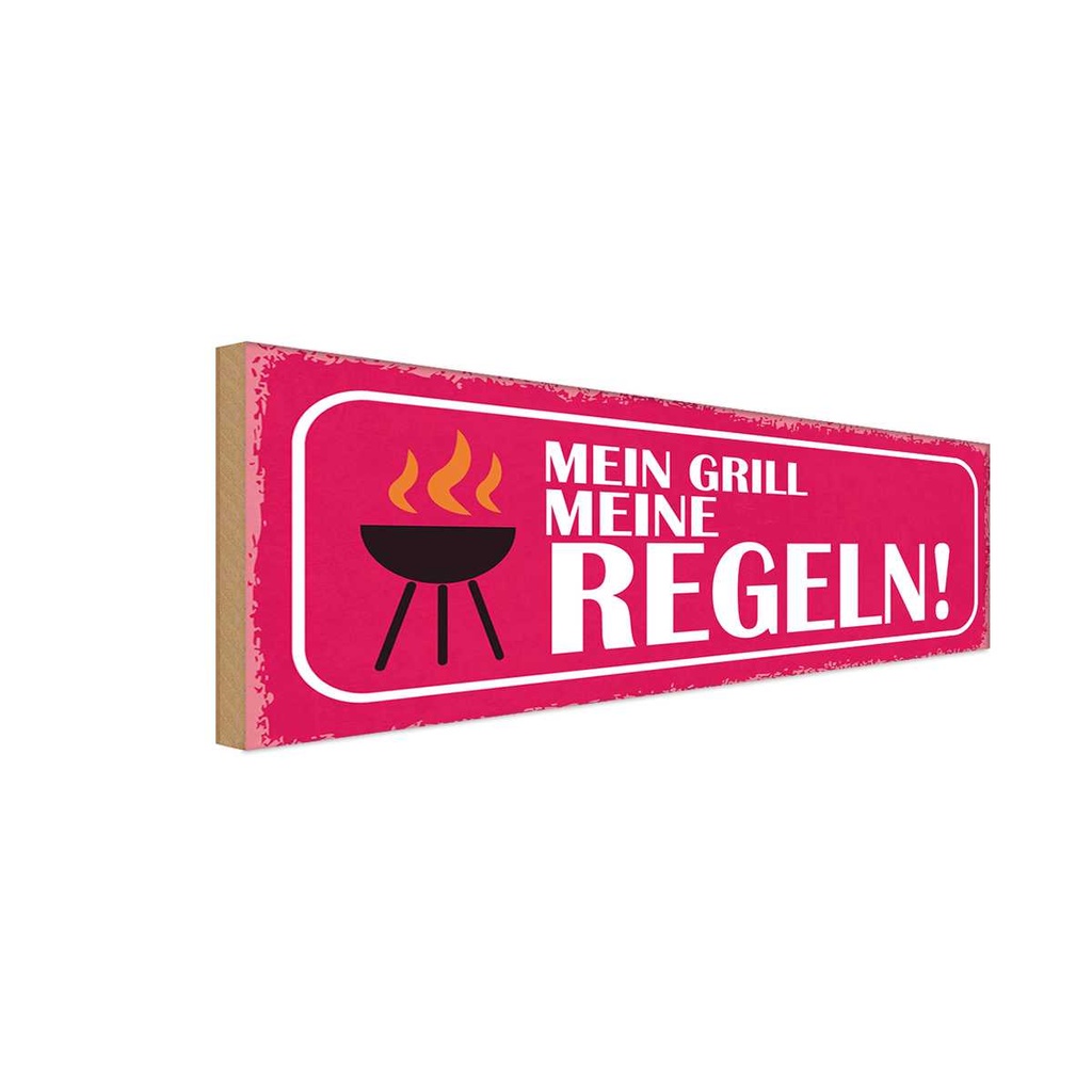 Holzschild 10x27 cm mein Grill meine Regeln Dekoration