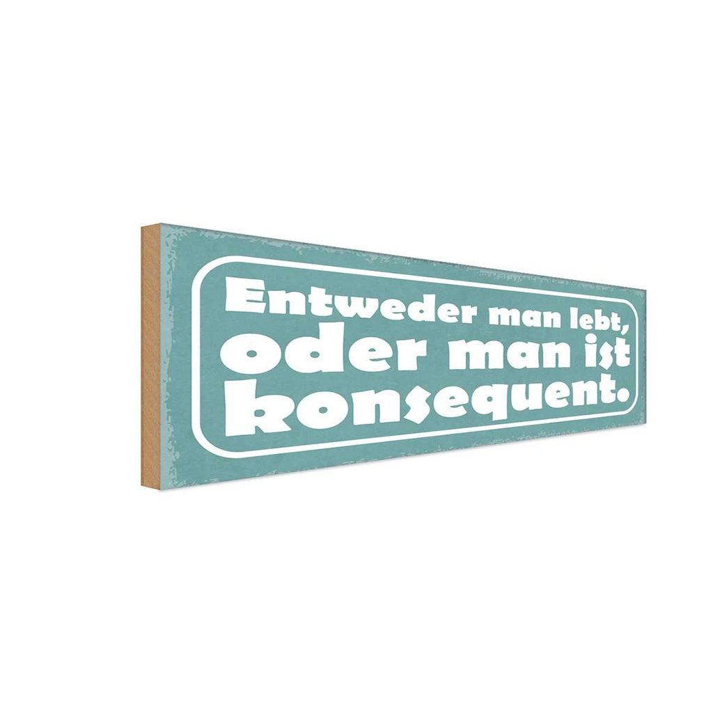Holzschild 10x27 cm man lebt oder konsequent Dekoration