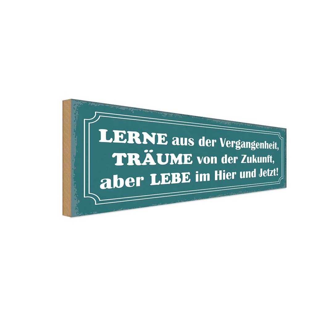 Holzschild 10x27 cm lerne träume lebe hier und jetzt Spruch Zitat