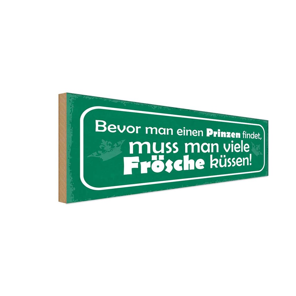 Holzschild 10x27 cm bevor man Prinzen viele Frösche