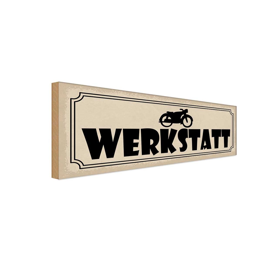 Holzschild 10x27 cm Motorrad Wekstatt Auto Garage Werkstatt