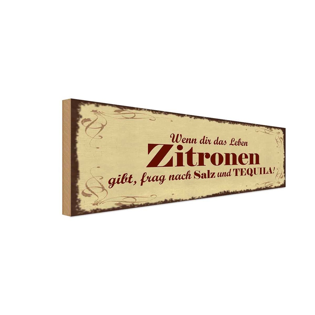 Holzschild 10x27 cm Zitronen gibt frag nach Tequila Essen Trinken