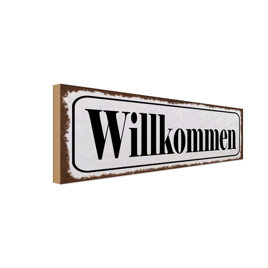 Holzschild 10x27 cm Willkommen Dekoration