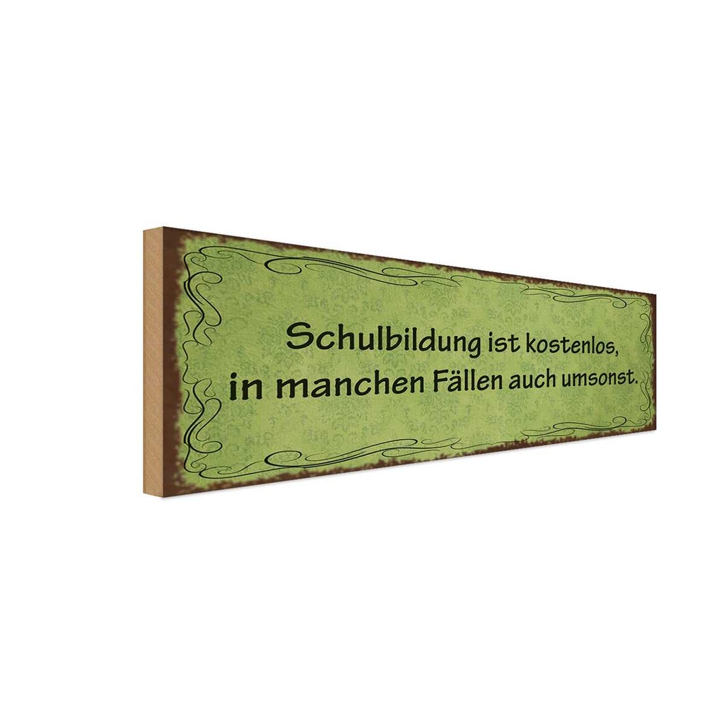 Holzschild 10x27 cm Schulbildung kostenlos umsonst Warnschild Hinweisschild
