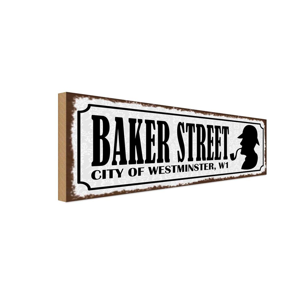 Holzschild 10x27 cm Baker streeet city Westminster